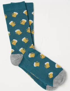 FatFace 1 Pack Beer Socks Teal Green Hot