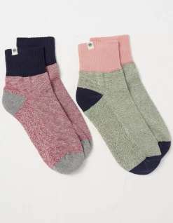 FatFace 2 Pack Colourblock Outdoor Boot Socks Green