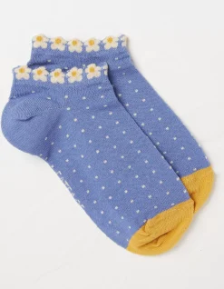 FatFace 1 Pack Daisy Trim Trainer Socks Blue