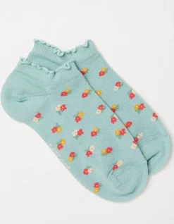 FatFace 1 Pack Ditsy Floral Trainer Socks Green Haze