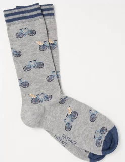 FatFace 1 Pack Dogs On Bikes Socks Grey Marl Sale