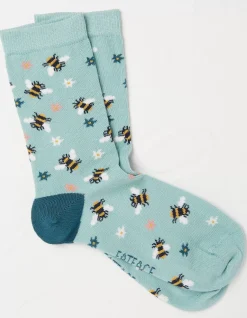 FatFace 1 Pack Floral Bee Socks Green Haze New