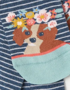FatFace 1 Pack Floral Dog Stripe Socks Navy Hot