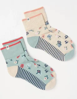 FatFace 2 Pack Floral Outdoor Boot Socks Green Haze New