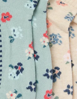 FatFace 2 Pack Floral Outdoor Boot Socks Green Haze New