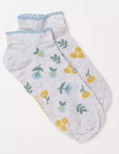 FatFace 1 Pack Floral Trainer Socks Grey Marl Outlet