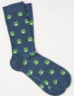 FatFace 1 Pack Frog Socks Navy Marl Clearance