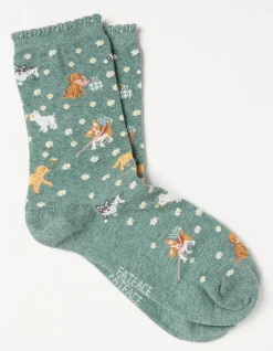 FatFace 1 Pack Garden Dogs Socks Green Marl New