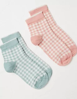 FatFace 2 Pack Gingham Socks Multi