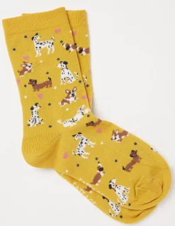FatFace 1 Pack Happy Dogs Socks Mustard Yellow Discount