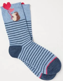 FatFace 1 Pack Hedgehog Balloon Socks Light Blue Marl
