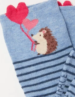 FatFace 1 Pack Hedgehog Balloon Socks Light Blue Marl