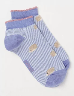 FatFace 1 Pack Hedgehog Stripe Trainer Socks Bright Blue New