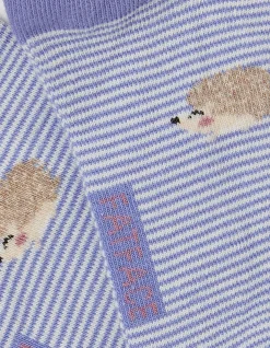 FatFace 1 Pack Hedgehog Stripe Trainer Socks Bright Blue New