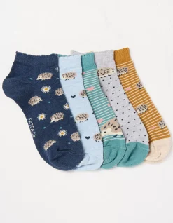FatFace 5 Pack Hedgehog Trainer Socks Multi Clearance