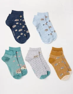 FatFace 5 Pack Hedgehog Trainer Socks Multi Clearance