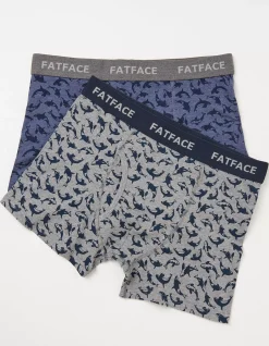 FatFace 2 Pack Killer Whale Boxers Blue Marl Hot
