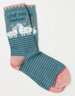 FatFace 1 Pack Love You Ma Socks Light Teal Green New