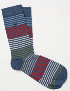 FatFace 1 Pack Lucien Stripe Socks Blue Marl Sale