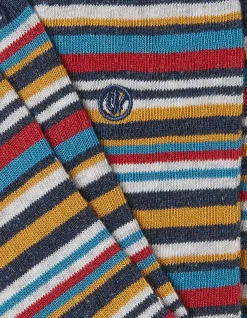 FatFace 1 Pack Max Multi Stripe Socks Navy Clearance
