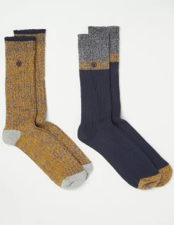 FatFace 2 Pack Nathan Boot Socks Mustard Yellow Hot
