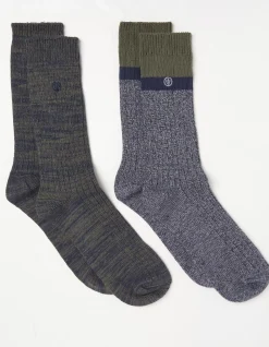 FatFace 2 Pack Nathan Boot Socks Khaki Marl Clearance