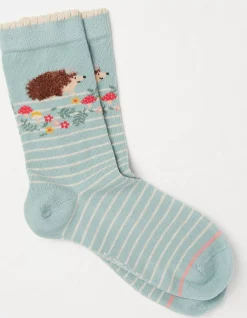 FatFace 1 Pack Queen Hedgehog Socks Green Haze Clearance