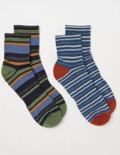 FatFace 2 Pack Short Outdoor Socks Light Grey Marl Discount