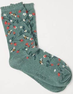 FatFace 1 Pack Strawberry Bee Socks Green Marl Hot