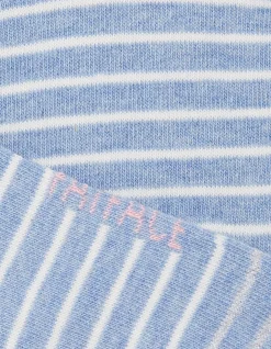 FatFace 1 Pack Stripe Trainer Socks Light Blue Marl Clearance