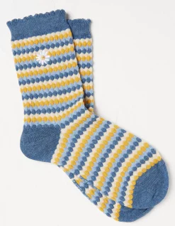 FatFace 1 Pack Textured Daisy Socks Navy Marl Discount