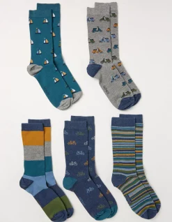 FatFace 5 Pack Vehicle Stripe Socks Multi