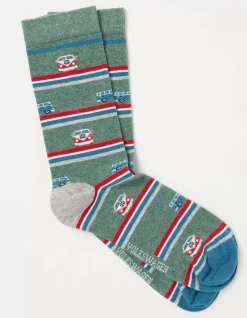 FatFace 1 Pack Vw Camper Stripe Socks Light Green Discount