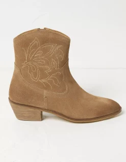 FatFace Abilene Western Ankle Embroidered Boot Tan Clearance