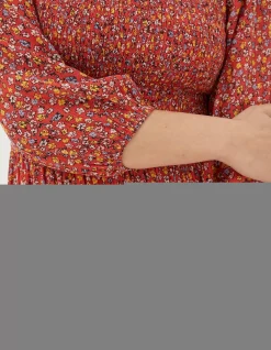 FatFace Adele Gradient Floral Midi Dress Vintage Red Best