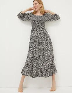 FatFace Adele Mono Vines Midi Dress Black Best
