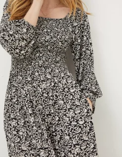 FatFace Adele Mono Vines Midi Dress Black Best