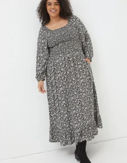 FatFace Adele Mono Vines Midi Dress Black Best