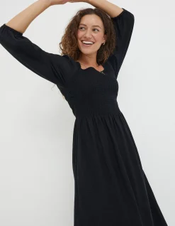 FatFace Adele Shirred Midi Dress Black Outlet