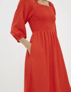 FatFace Adele Shirred Midi Dress Bright Red Best