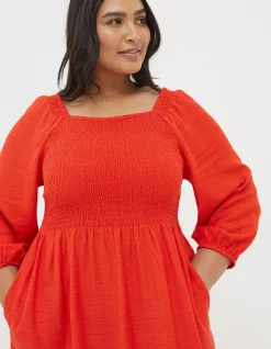 FatFace Adele Shirred Midi Dress Bright Red Best
