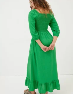 FatFace Adele Shirred Midi Dress Bright Green Sale