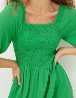 FatFace Adele Shirred Midi Dress Bright Green Sale