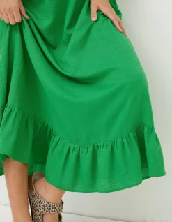 FatFace Adele Shirred Midi Dress Bright Green Sale