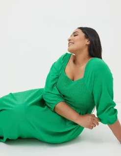 FatFace Adele Shirred Midi Dress Bright Green Sale