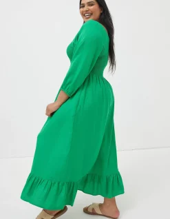 FatFace Adele Shirred Midi Dress Bright Green Sale