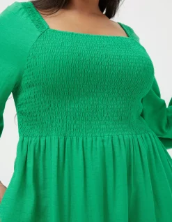 FatFace Adele Shirred Midi Dress Bright Green Sale