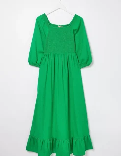 FatFace Adele Shirred Midi Dress Bright Green Sale