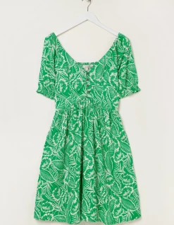 FatFace Aideen Linen Blend Leaf Dress Bright Green