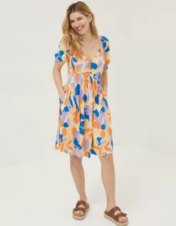 FatFace Aideen Stencil Floral Dress Light Orange Outlet